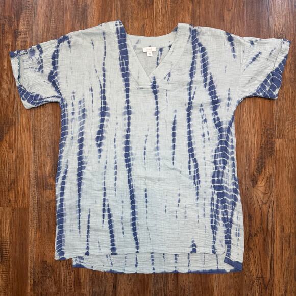 PureJill J.Jill size XS oversized 100% Cotton tunic top blouse blue tie dye boho - Picture 1 of 7
